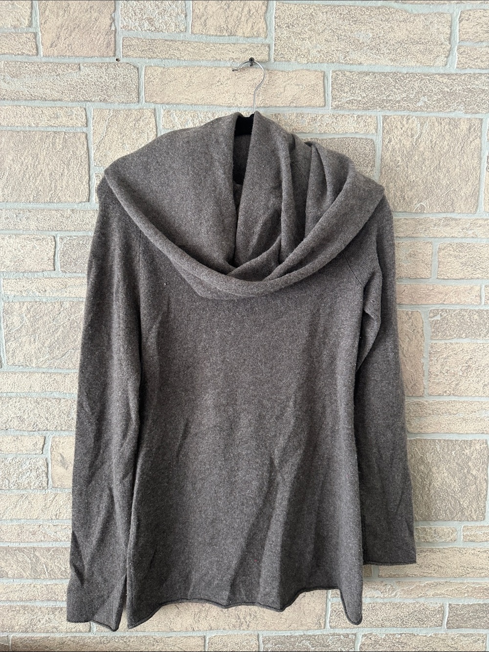 Aqua 100% Cashmere Taupe  Brown Cowlneck Tunic Sweater S